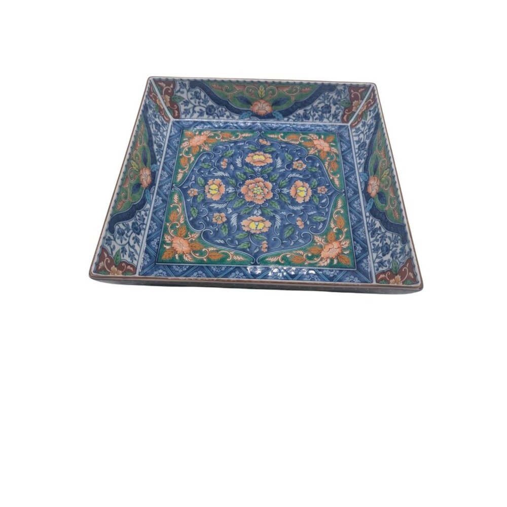 Japan Kozan Gama Porcelain Floral Square Bowl 10” - Picture 9 of 11